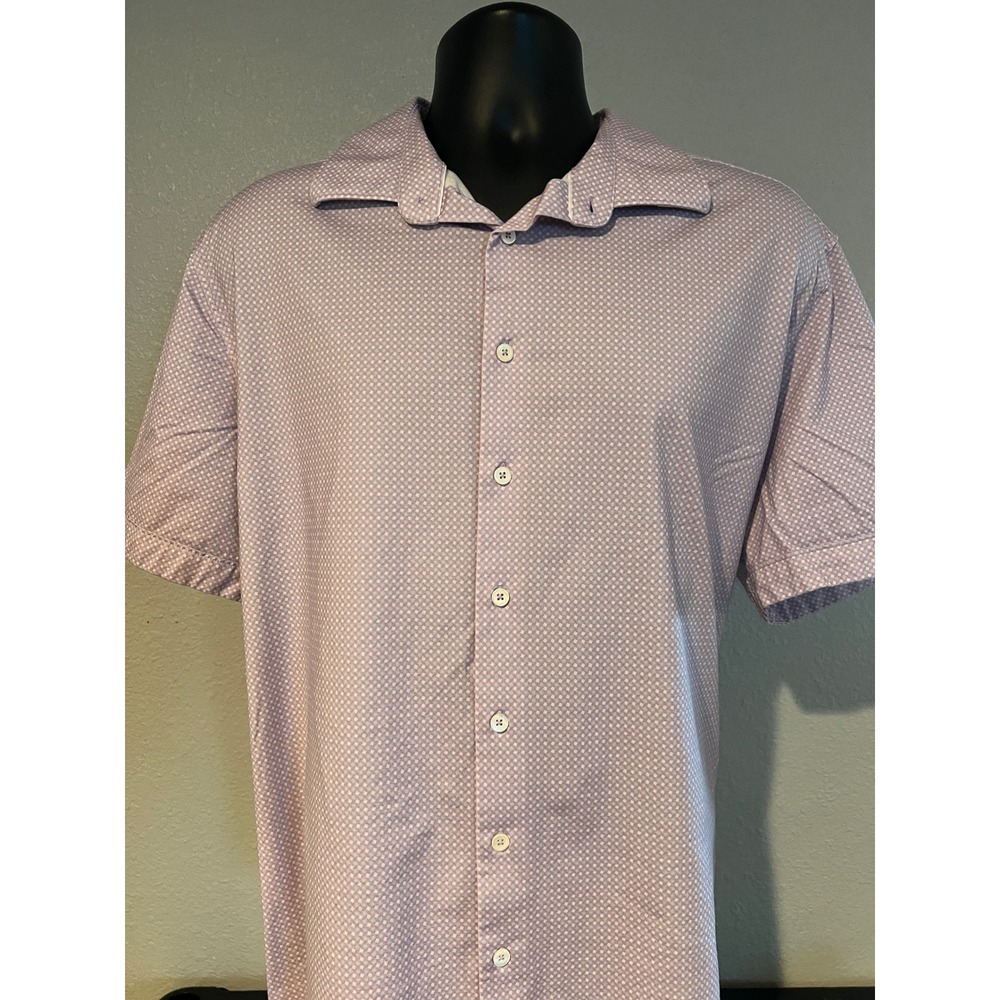 Bugatchi Button Down Mens XXL Lavender Geometric Short Sleeve Excellent Shaped